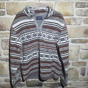 Lucky Brand Men's Sherpa Fleece Quarter Zip Pullover Aztec Southwest Brown L